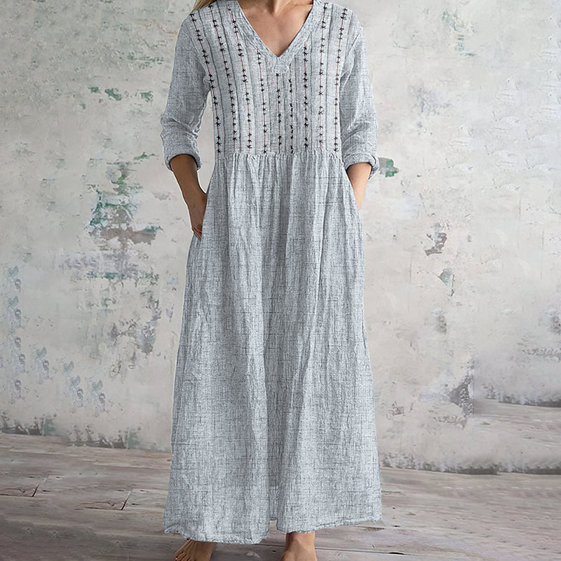 Vintage Embroidered Art Women's Linen Dress elevenforest