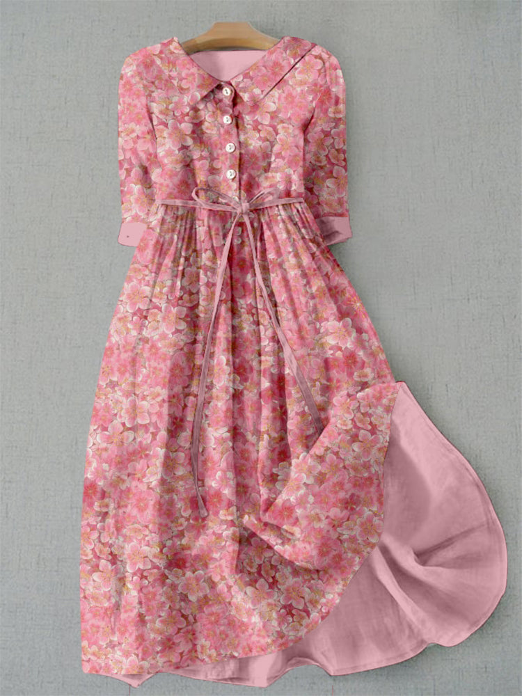 Japanese Cherry Blossoms Pattern Lace-up Cozy Maxi Dress elevenforest