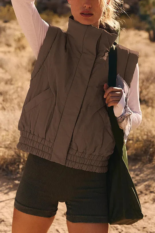 Versatile Stand Collar Button Sleeveless Loose Pocket Vest Jacket
