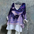 Vintage Fantasy Whale In Forest Dreamy Art Pattern Linen Blend Tunic elevenforest