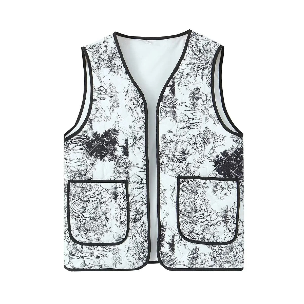 Patchwork Print Quilted Pocket Waistcoat