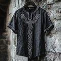 Men's Celtic Knot Raven Embroidered Vintage Shirt elevenforest