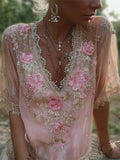 Vintage Boho Glitter Floral Lace Flowy Linen Tunic elevenforest