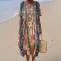 Women's Abstract Geometric Art Print Crew Neck Dress elevenforest