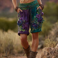 Women's Vintage Rose Floral Pattern Casual Shorts elevenforest