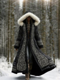 Comstylish Women's Viking Celtic Knot Knitted Jacquard Cozy Fur Trim Hooded Cardigan