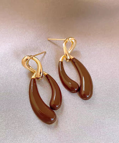 Coffee Copper Alloy Asymmetrical Drip Glaze Drop Earrings