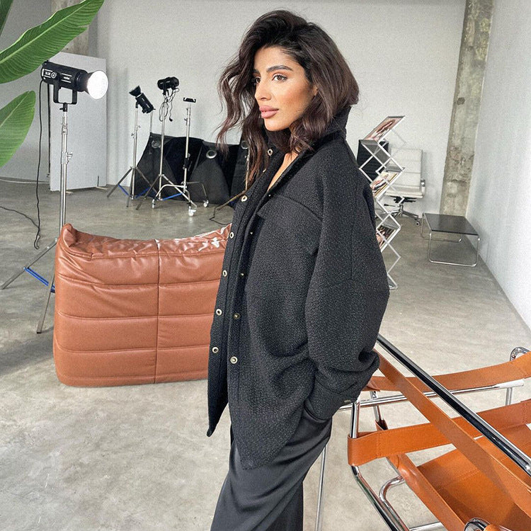 Coat High Waist Trousers Two Piece Pant Sets Autumn Winter Wear Match