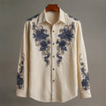 Vintage Boho Floral Embroidery Men's Linen Long Sleeve Shirt elevenforest