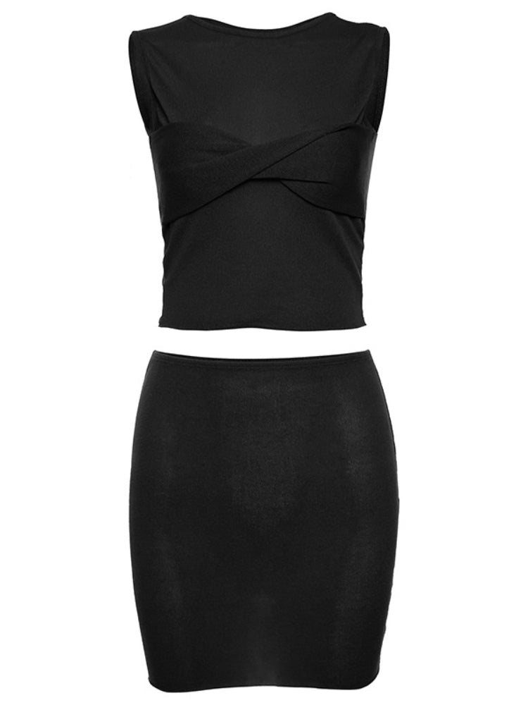 Tossy ’s Knit O Neck 2 Piece Skirt Sets Summer Bow Cover Up Lady Sleeveless Tank Top Beach Party Dress Outfits