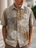 Men's Boho Floral Lace Embroidered Patchwork Linen Shirt elevenforest
