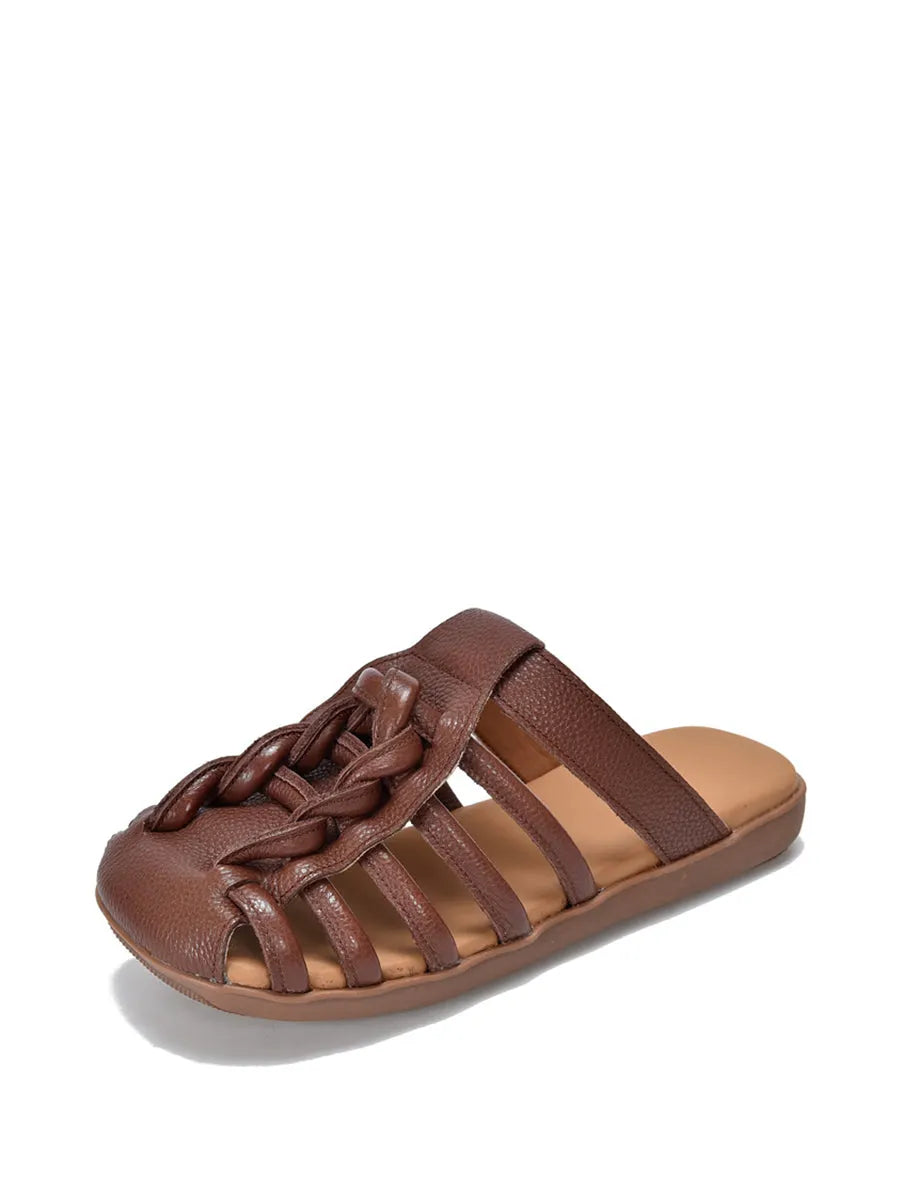 Summer Leather Spliced Flat Slippers Bn1002