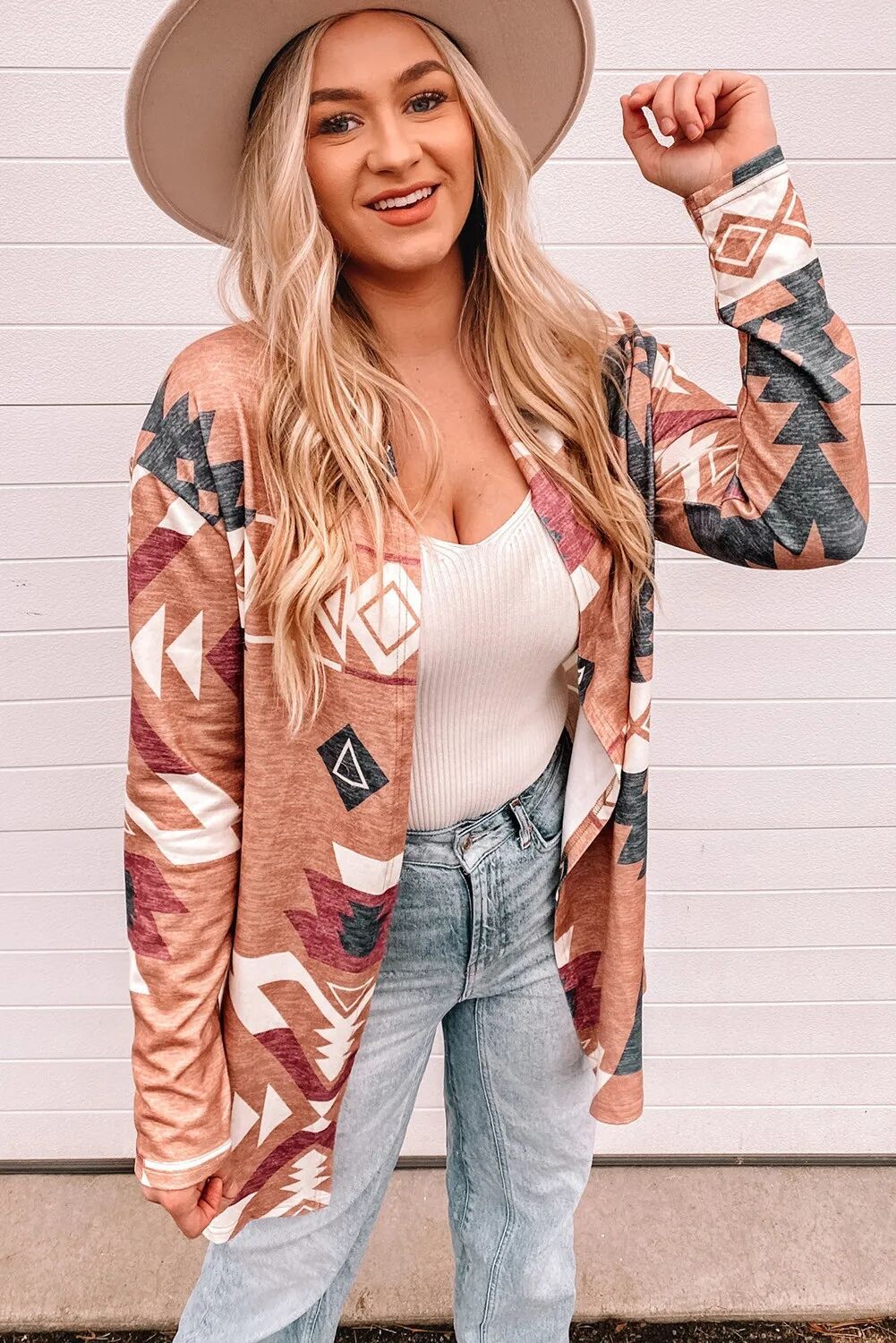 Cardigan Coat Autumn Winter Rhombus Prints Striped Mid Length Contrast Color Knitted Coat