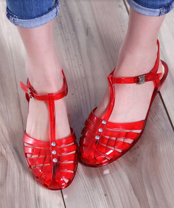 Red Hollow Out Walking Sandals Buckle Strap Ay1004