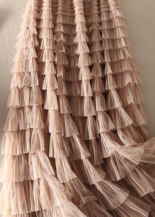 Unique Coffee Apricot Patchwork Wrinkled Tulle Skirts Spring