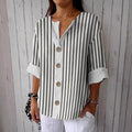 Women's Stripe Print Button Linen Blend Shirt elevenforest