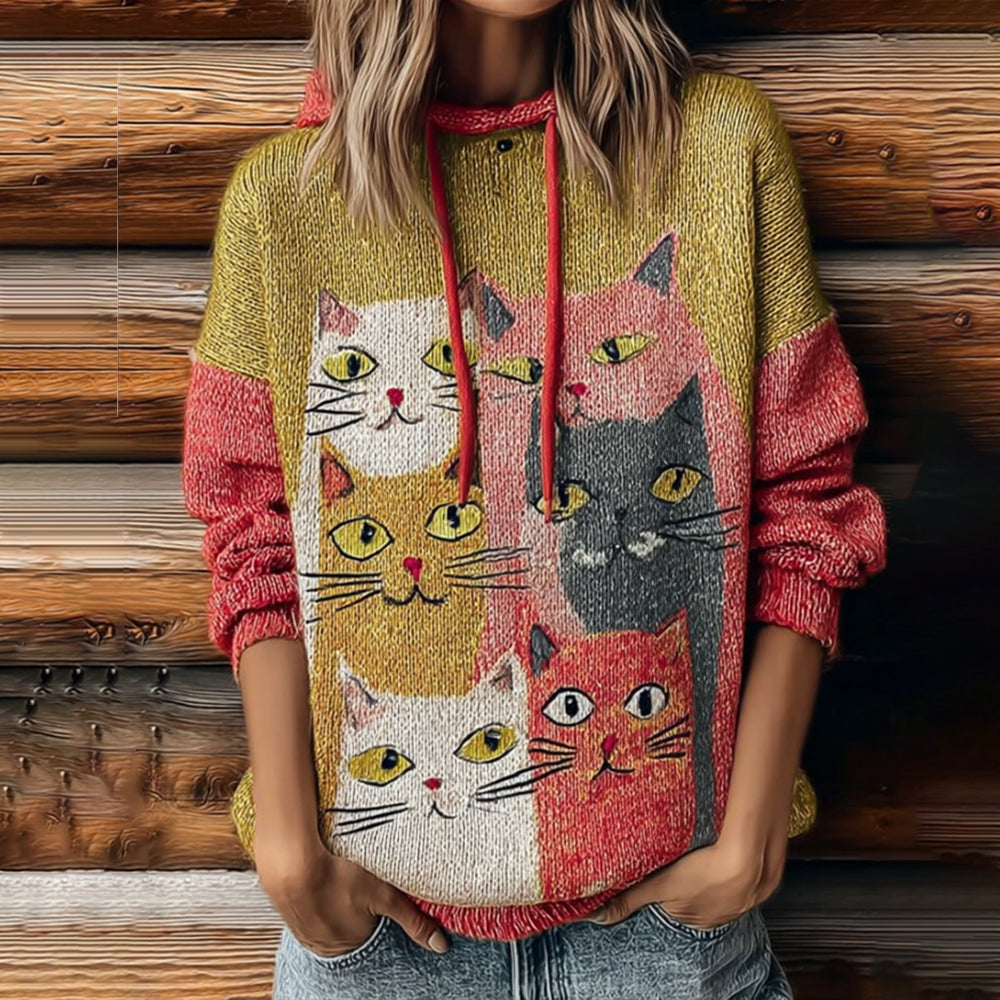 Comstylish Women's Funny Cat Embroidery Round-neck Sweater