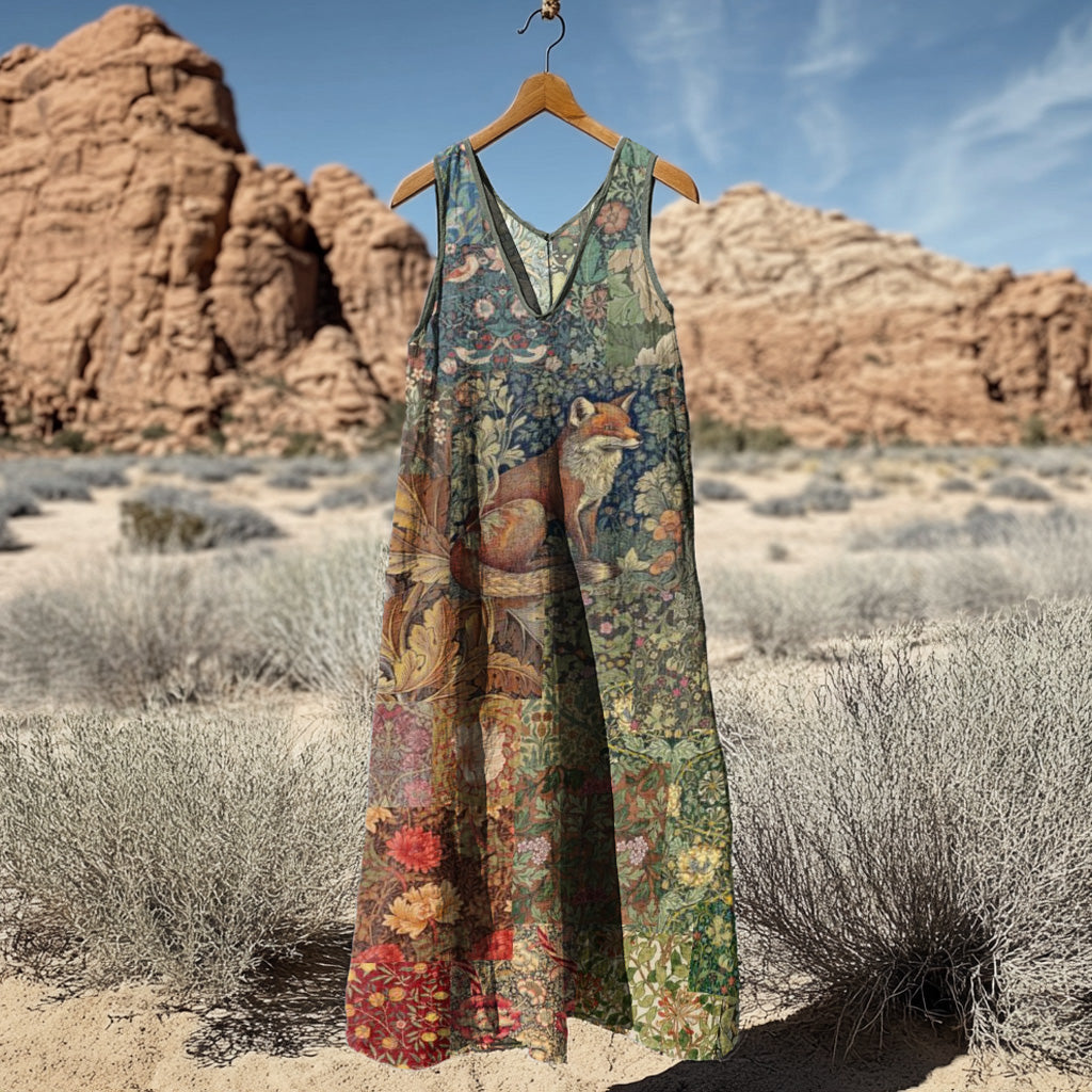 Women's Vintage Fox Patchwork Art Tank Dress elevenforest