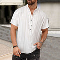 Men's Casual Solid Color Stripes Texture Art Linen Blend Shirt elevenforest
