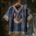 Ankh Ancient Egyptian Cat Art Embroidery Linen Shirt elevenforest