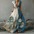 Women's Retro Japanese Sakura Artistic Linen Short Sleeve Dress elevenforest