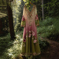 Classy Gradient Pink Roses Cancer Awareness Embroidered Linen Maxi Dress elevenforest