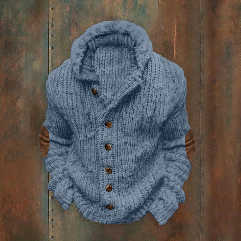Vintage Cable Knit Basic Buttons Hooded Sweater elevenforest