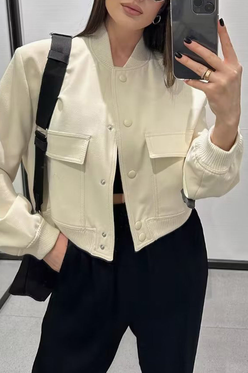 Pocket Buttons Mandarin Collar Outerwear(3 Colors)