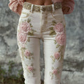 Vintage Cottage Pink Roses Glitter Embroidered Skinny Jeans elevenforest