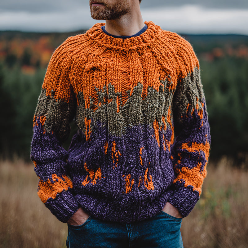 Retro Halloween Contrast Color Art Chunky Knitted Sweater artswardrobe