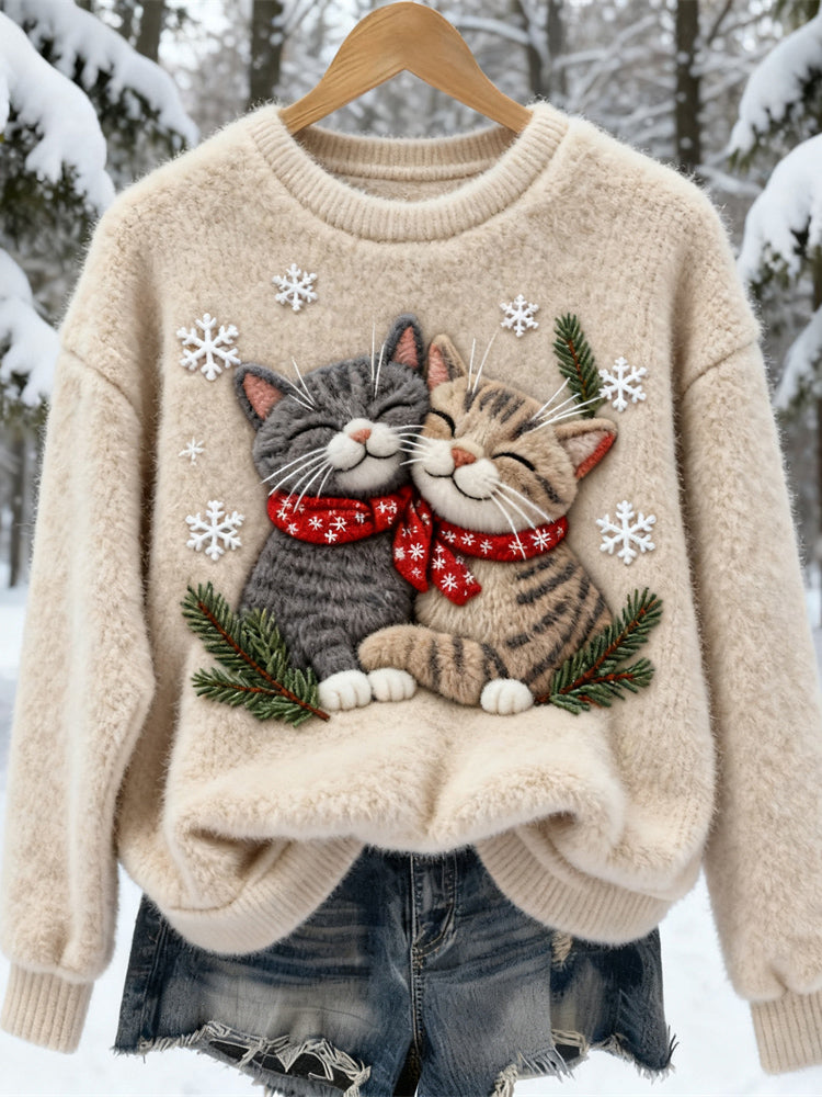 Comstylish Christmas Winter Cute Cat Women's Soft Plush Sweater