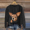 Comstylish Lovely Chihuahuas Wool Puppy Embroidery Art Applique Cozy Sweater