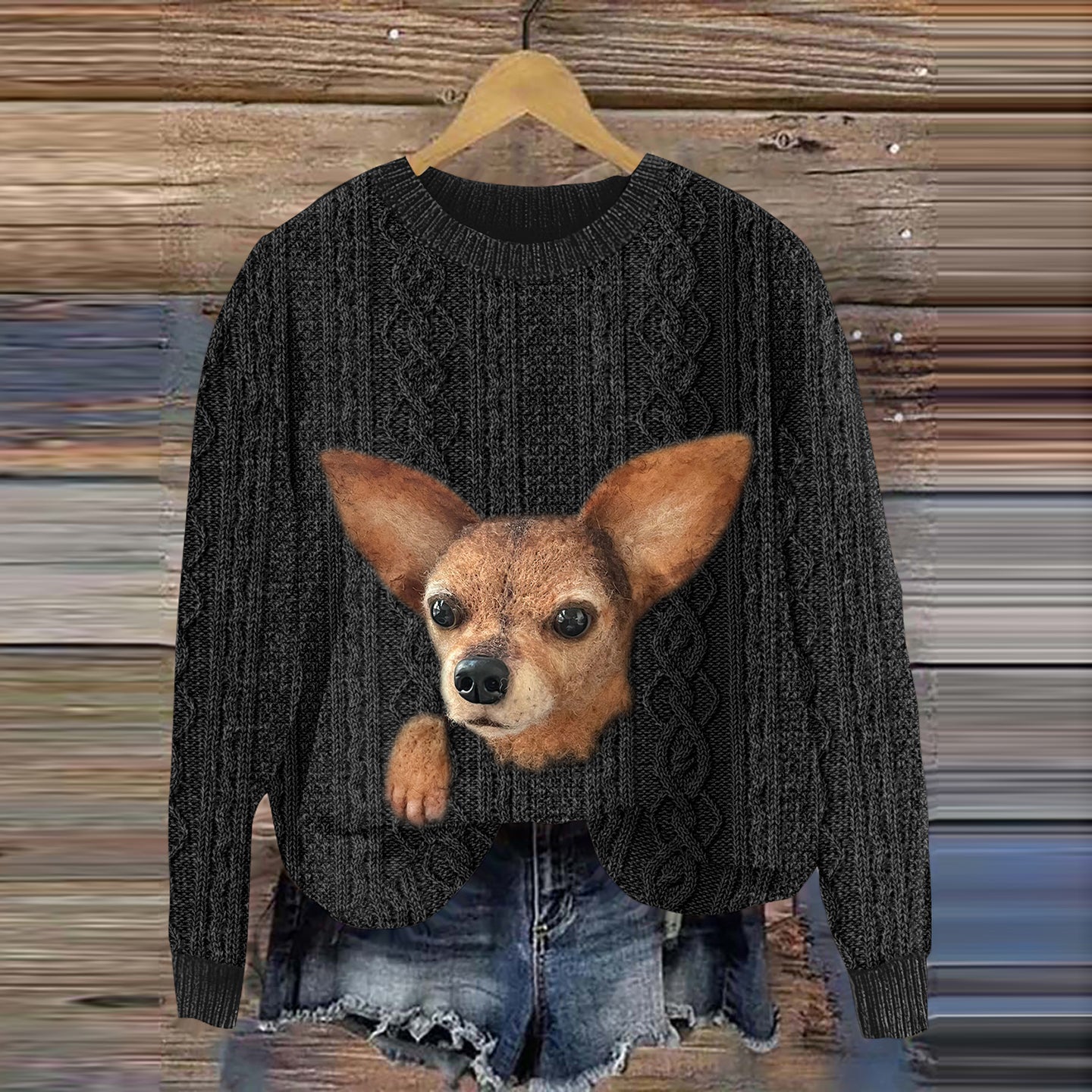 Comstylish Lovely Chihuahuas Wool Puppy Embroidery Art Applique Cozy Sweater