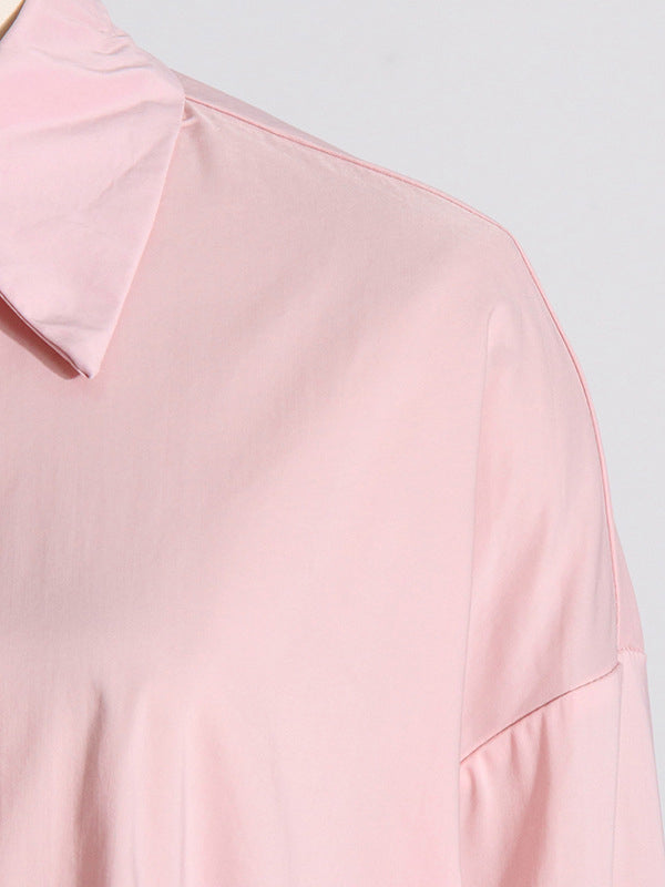 Long Sleeves Loose Asymmetric Buttoned Pleated Color Split-joint Three-dimensional Flower Lapel Blouses&shirts Tops