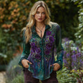 Women's Vintage Purple Floral Pattern Casual Shirt elevenforest