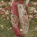 Rose Floral Patchwork Waist Elastic Pocket Pants elevenforest