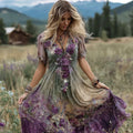 Vintage Gradient Rose Embroidered Linen Maxi Dress elevenforest