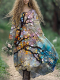 Comstylish Oil Flower Tree Art Women's Linen Maxi Dress