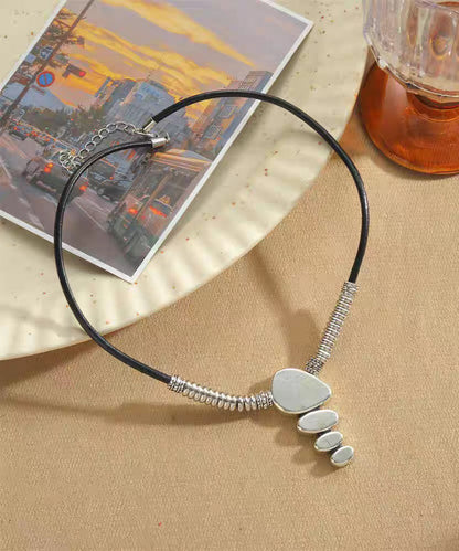 Simple Colorblock Leather Alloy Patchwork Pendant Necklace