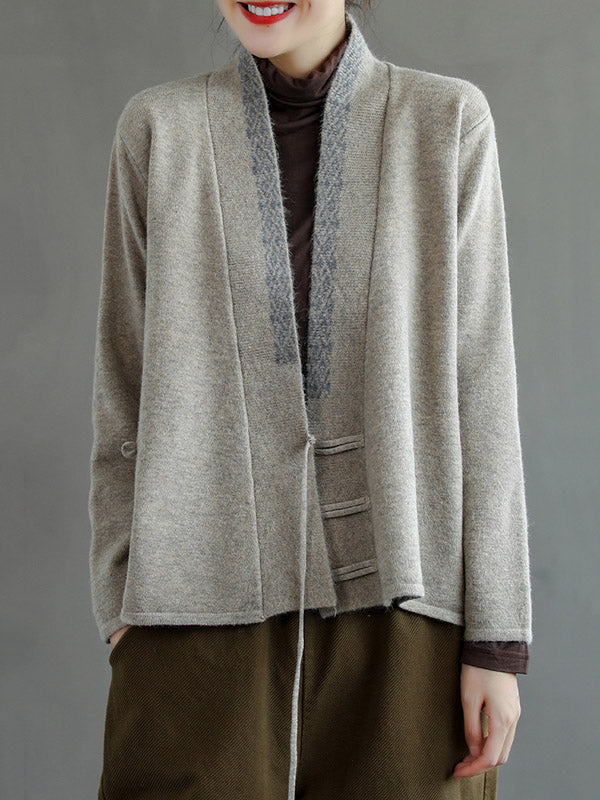 Color Embroidered Wool Blend Cardigan Top