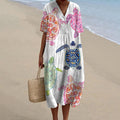 Comstylish Women's Resort Collection Watercolor Turtle Pattern Casual Flowy Midi Dress