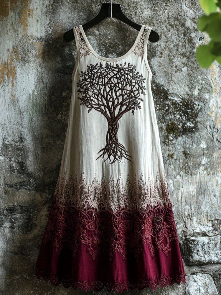 Nordic Mythology Tree Of Life Vintage Lace Tank Dress elevenforest