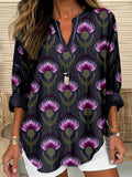 Comstylish Vintage Scottish Thistle Pattern Linen Blend Cozy Shirt