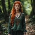 Tribal Viking Life Of Tree Inspired Cotton And Linen V-neck Loose Shirt elevenforest