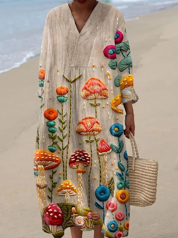 Women's Embroidery Floral Art Print Dress elevenforest
