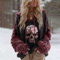 Women's Vintage Skull And Rose Color Block Art Knit Hooded Sweater elevenforest