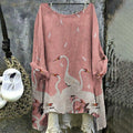 Vintage Japanese Art Crane Cotton Linen V Neck Comfy Shirt elevenforest