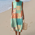 Women's Vintage Floral Patchwork Pattern Design Midi Tank Dress elevenforest