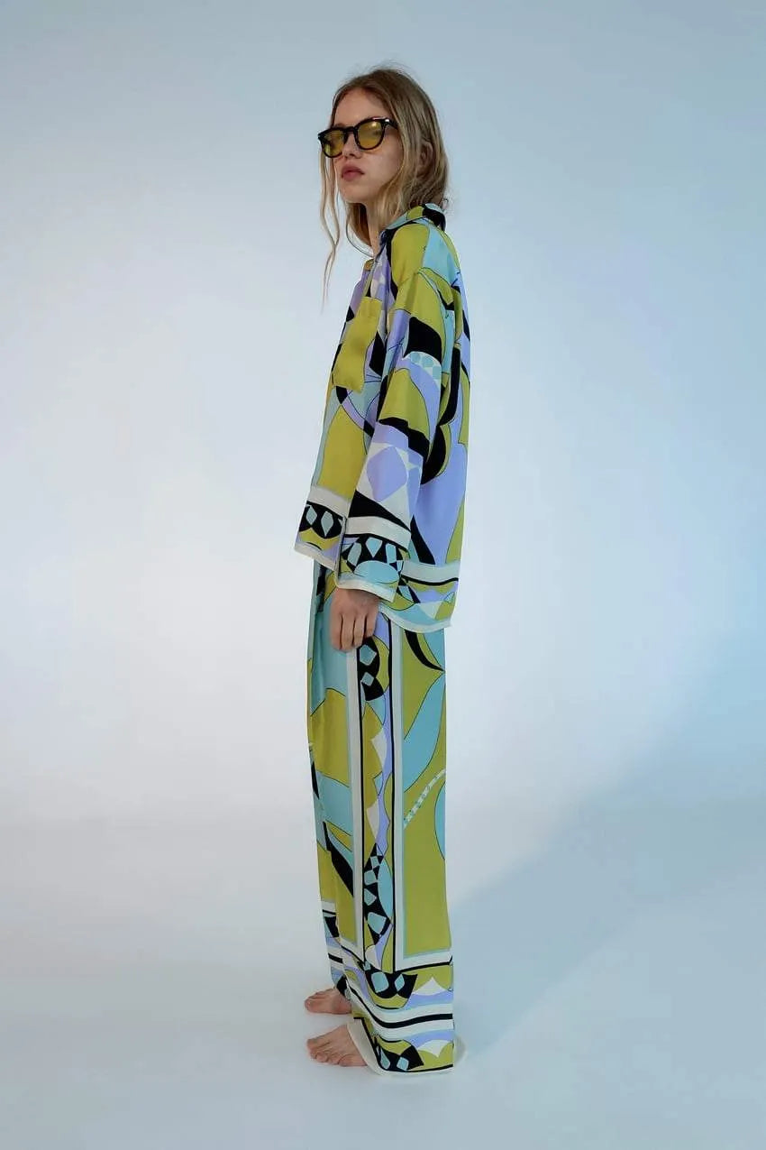 Pajama Style Loose Blouse Two-piece Set