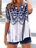 Women's Mandala Tassel Pattern Art Print Cotton Linen Casual Shirt